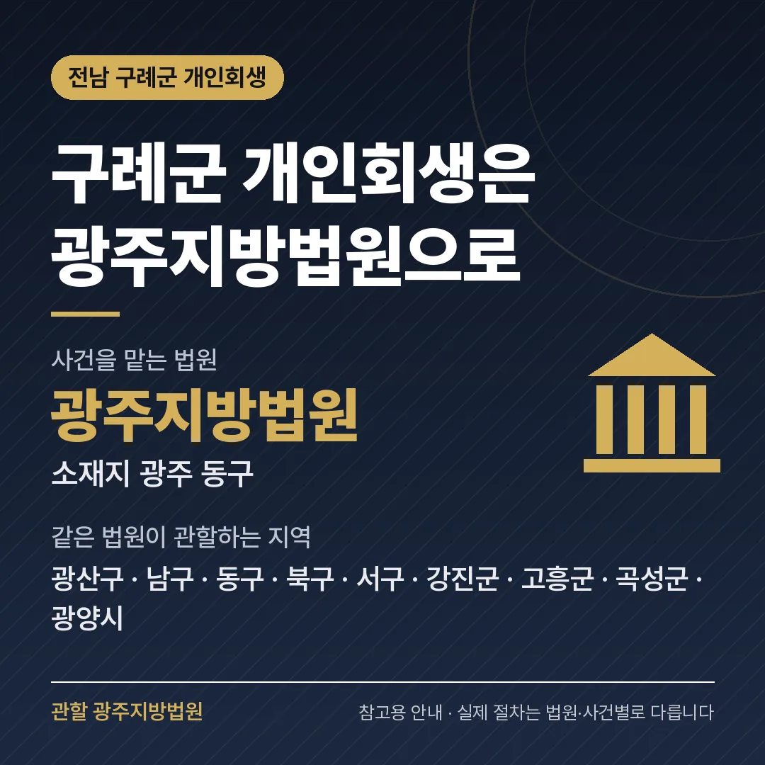 전남 구례군 개인회생 관할 법원 — 광주지방법원 전남 구례군 개인회생 관할 법원 — 광주지방법원