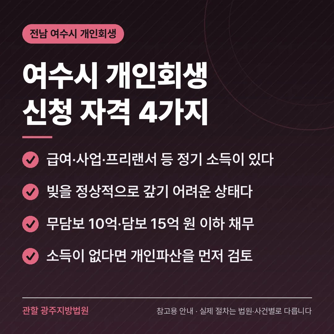 전남 여수시 개인회생 신청 자격 4가지 전남 여수시 개인회생 신청 자격 4가지