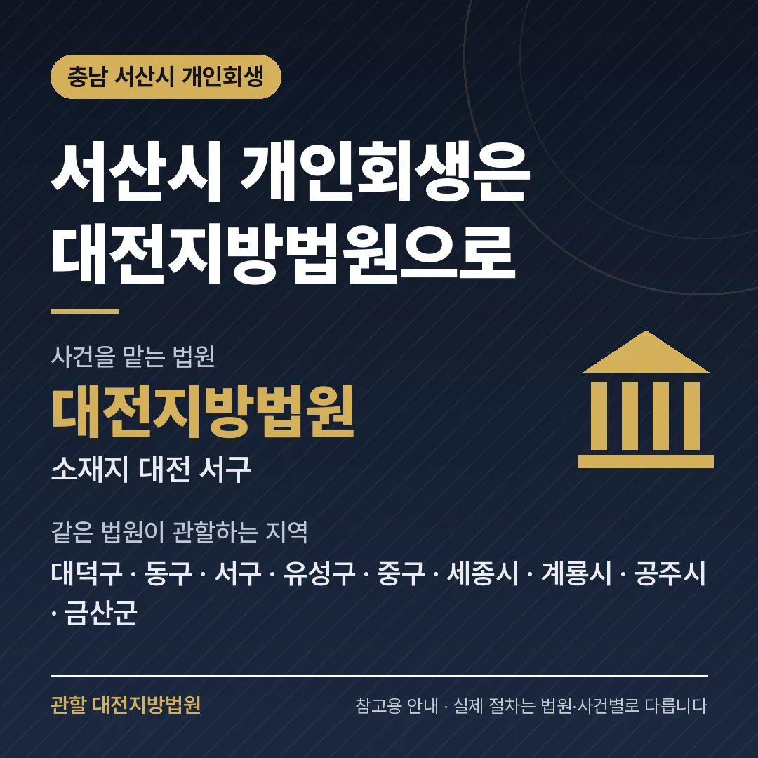 충남 서산시 개인회생 관할 법원 — 대전지방법원 충남 서산시 개인회생 관할 법원 — 대전지방법원