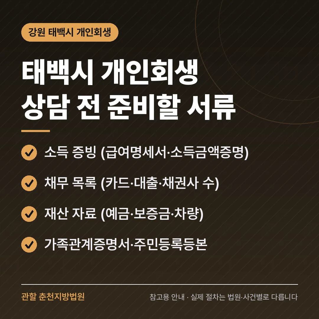 강원 태백시 개인회생 상담 전 준비 서류