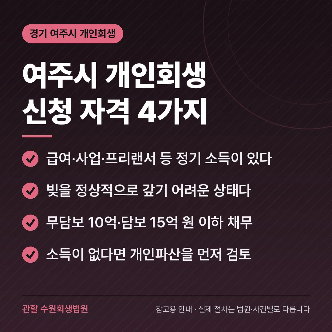 경기 여주시 개인회생 신청 자격 4가지 경기 여주시 개인회생 신청 자격 4가지