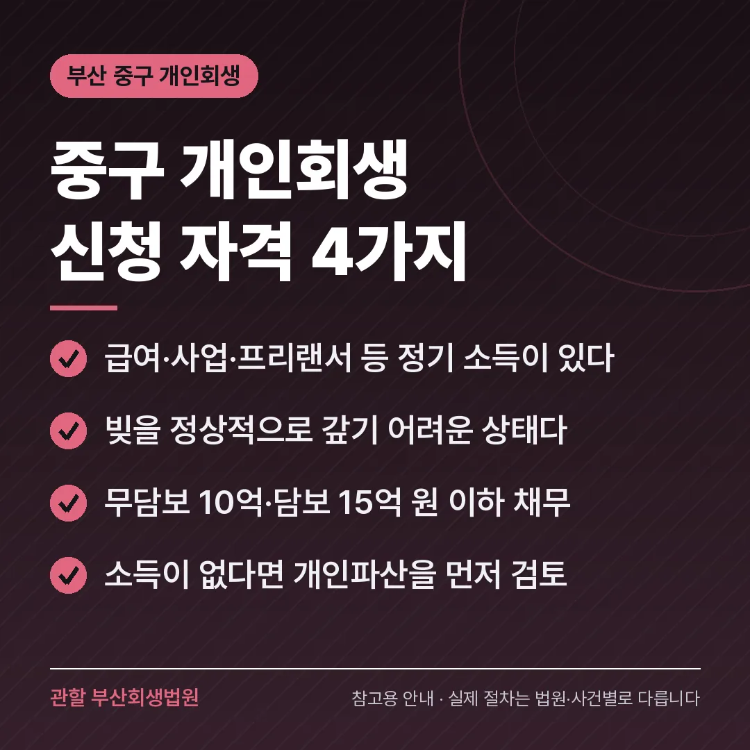 부산 중구 개인회생 신청 자격 4가지 부산 중구 개인회생 신청 자격 4가지